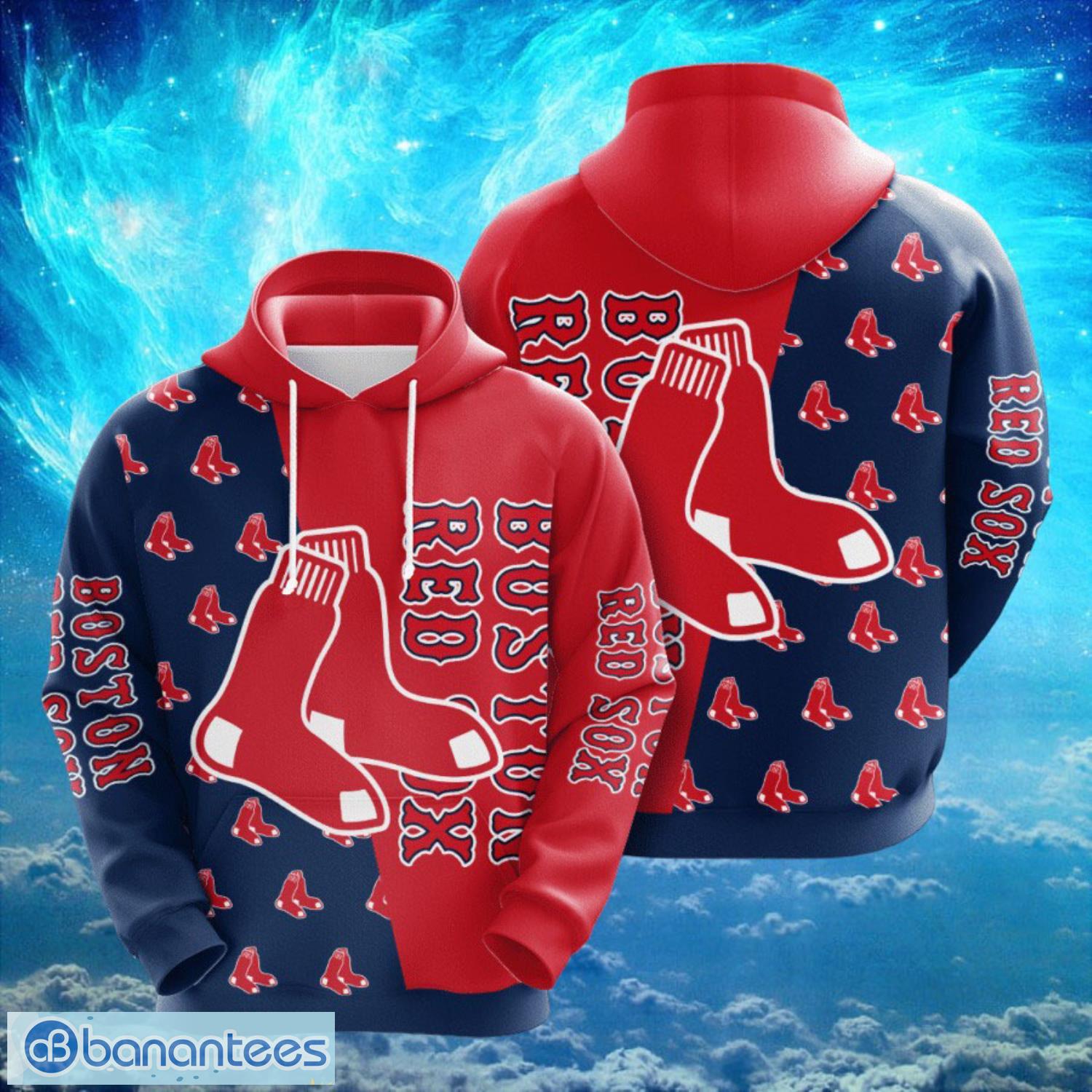 mlb boston red sox logo design red blue hoodie full print hoodie image MLB Boston Red Sox Logo Design Red Blue Hoodie Full Print Hoodie Product Photo 1