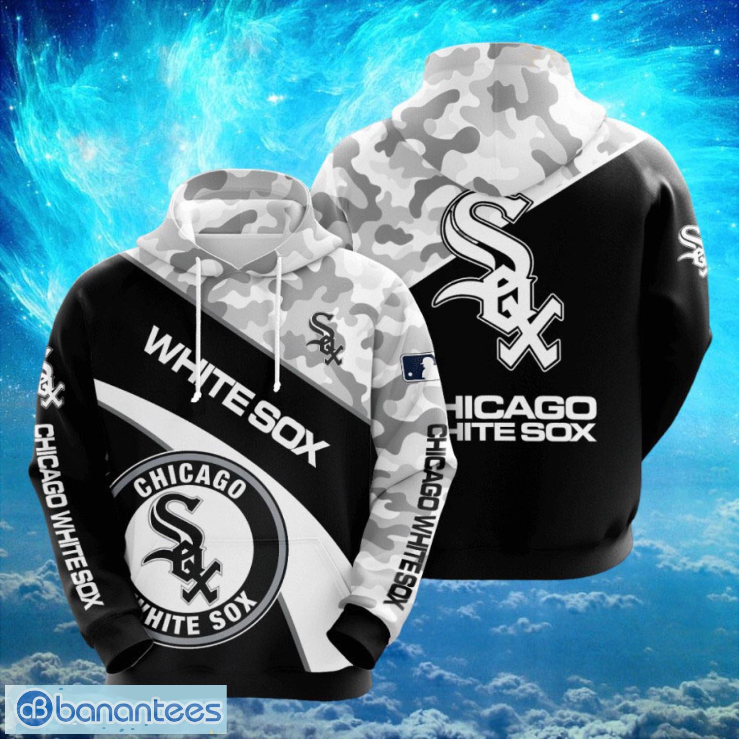mlb chicago white sox logo design black hoodie full print hoodie image MLB Chicago White Sox Logo Design Black Hoodie Full Print Hoodie Product Photo 1