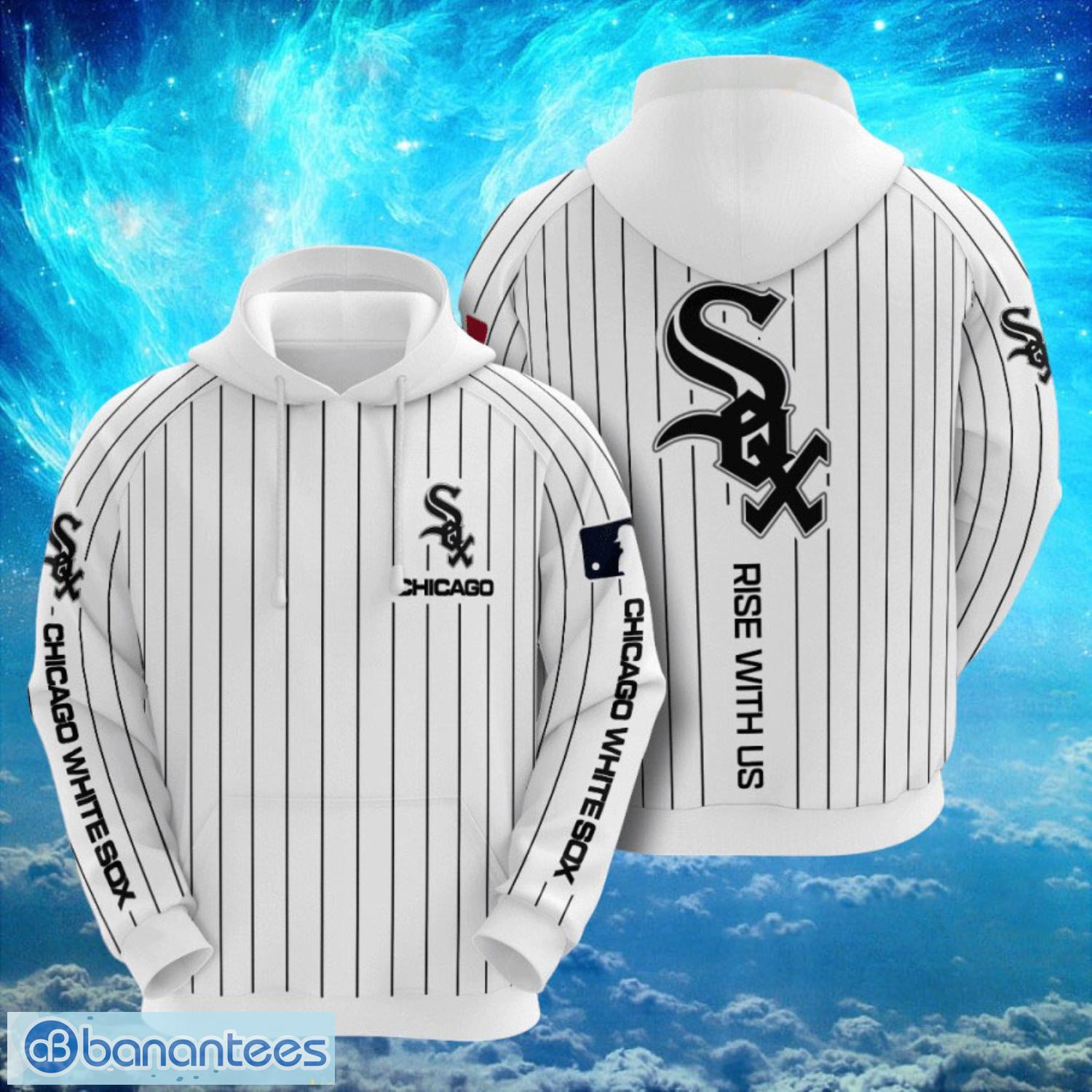 mlb chicago white sox logo design rise with us white hoodie full print hoodie image MLB Chicago White Sox Logo Design Rise With Us White Hoodie Full Print Hoodie Product Photo 1