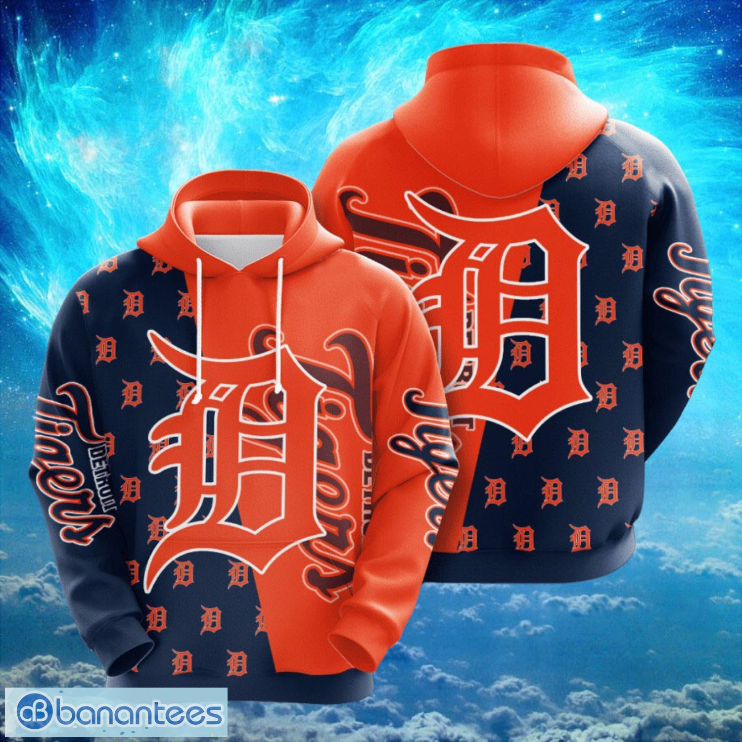 mlb detroit tigers big logo design blue orange hoodie full print hoodie image MLB Detroit Tigers Big Logo Design Blue Orange Hoodie Full Print Hoodie Product Photo 1