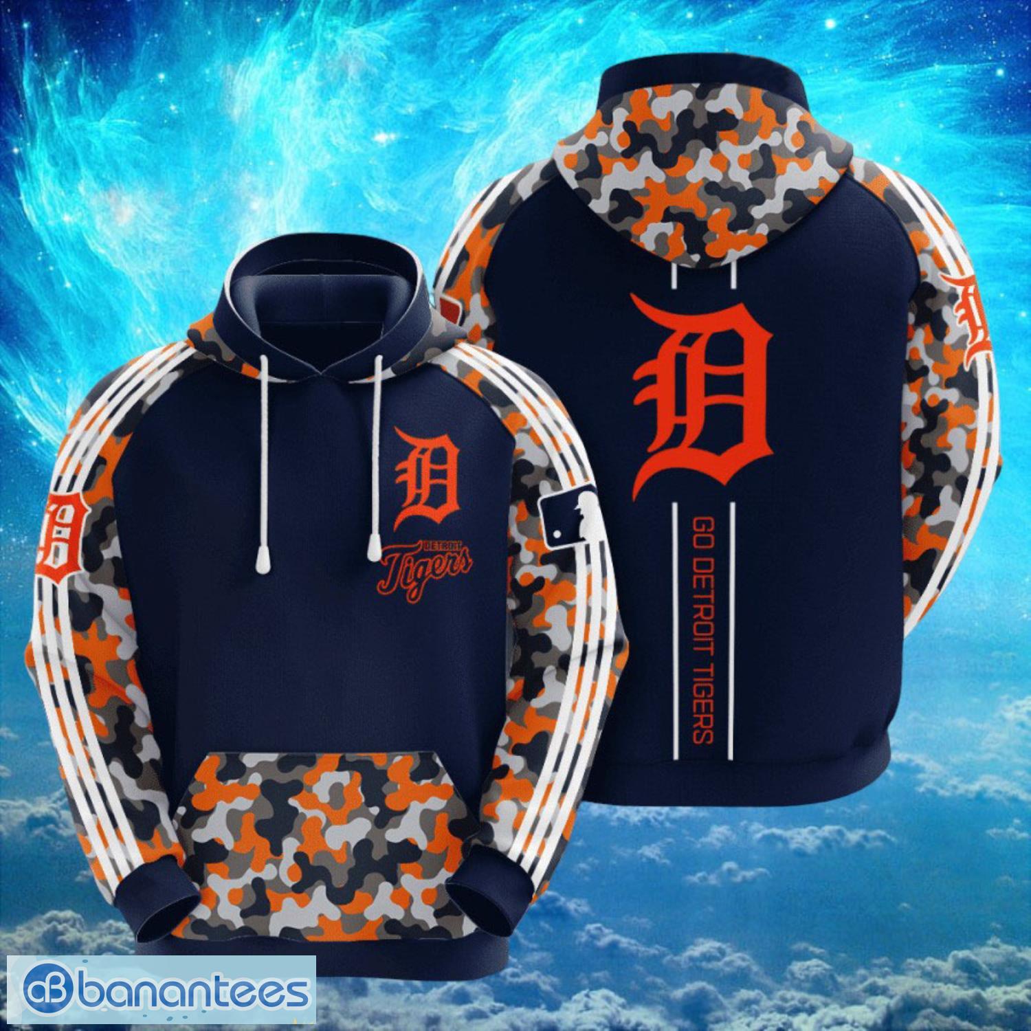 mlb detroit tigers logo design blue camo hoodie full print hoodie image MLB Detroit Tigers Logo Design Blue Camo Hoodie Full Print Hoodie Product Photo 1