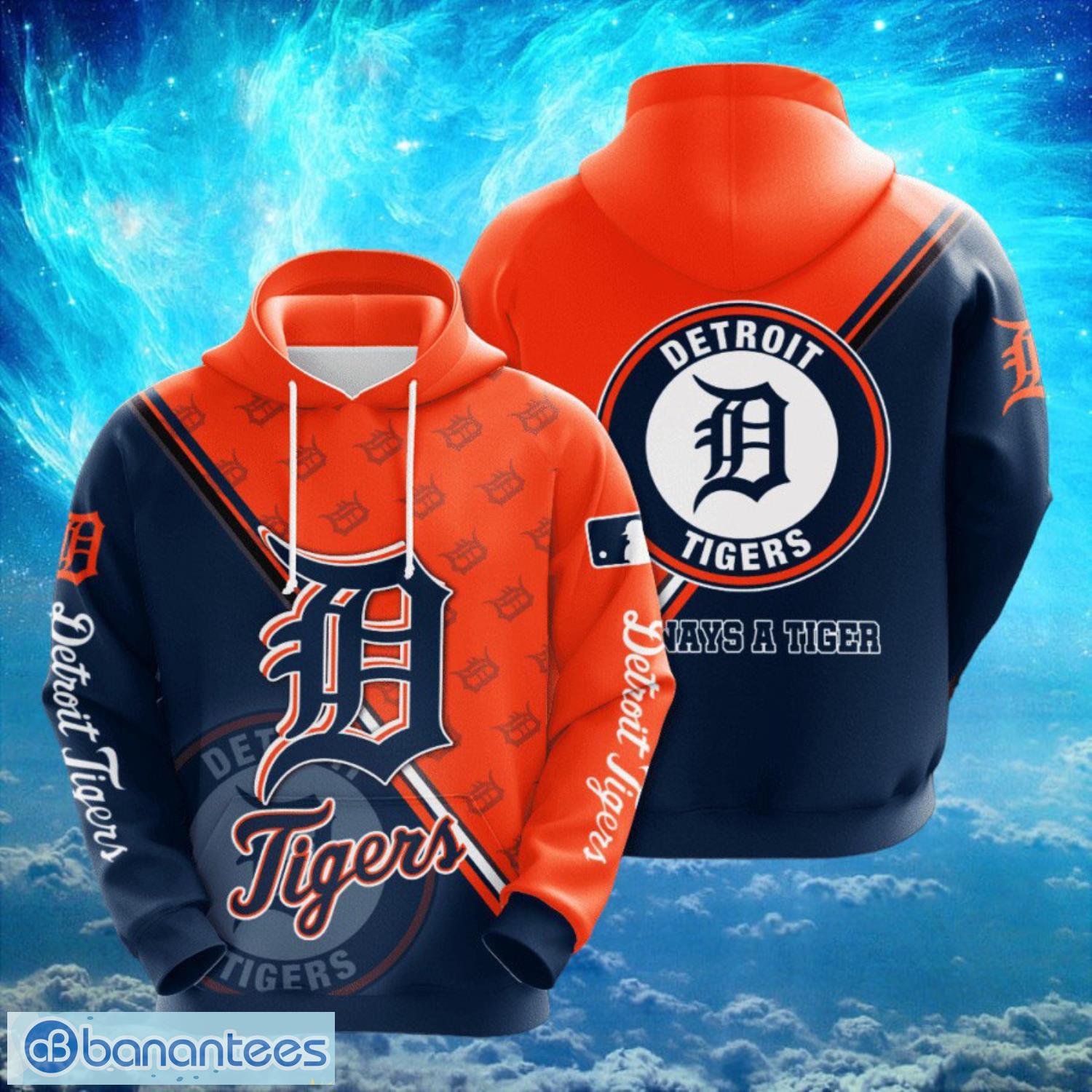 mlb detroit tigers logo design blue orange hoodie full print hoodie image MLB Detroit Tigers Logo Design Blue Orange Hoodie Full Print Hoodie Product Photo 1