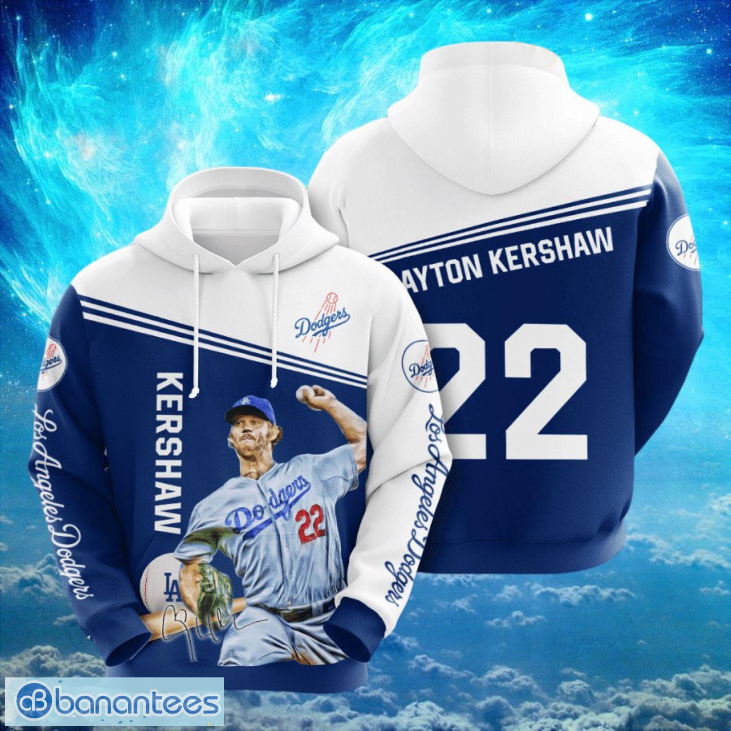 mlb los angeles dodgers logo design 22 kershaw full print hoodie image MLB Los Angeles Dodgers Logo Design 22 Kershaw Full Print Hoodie Product Photo 1