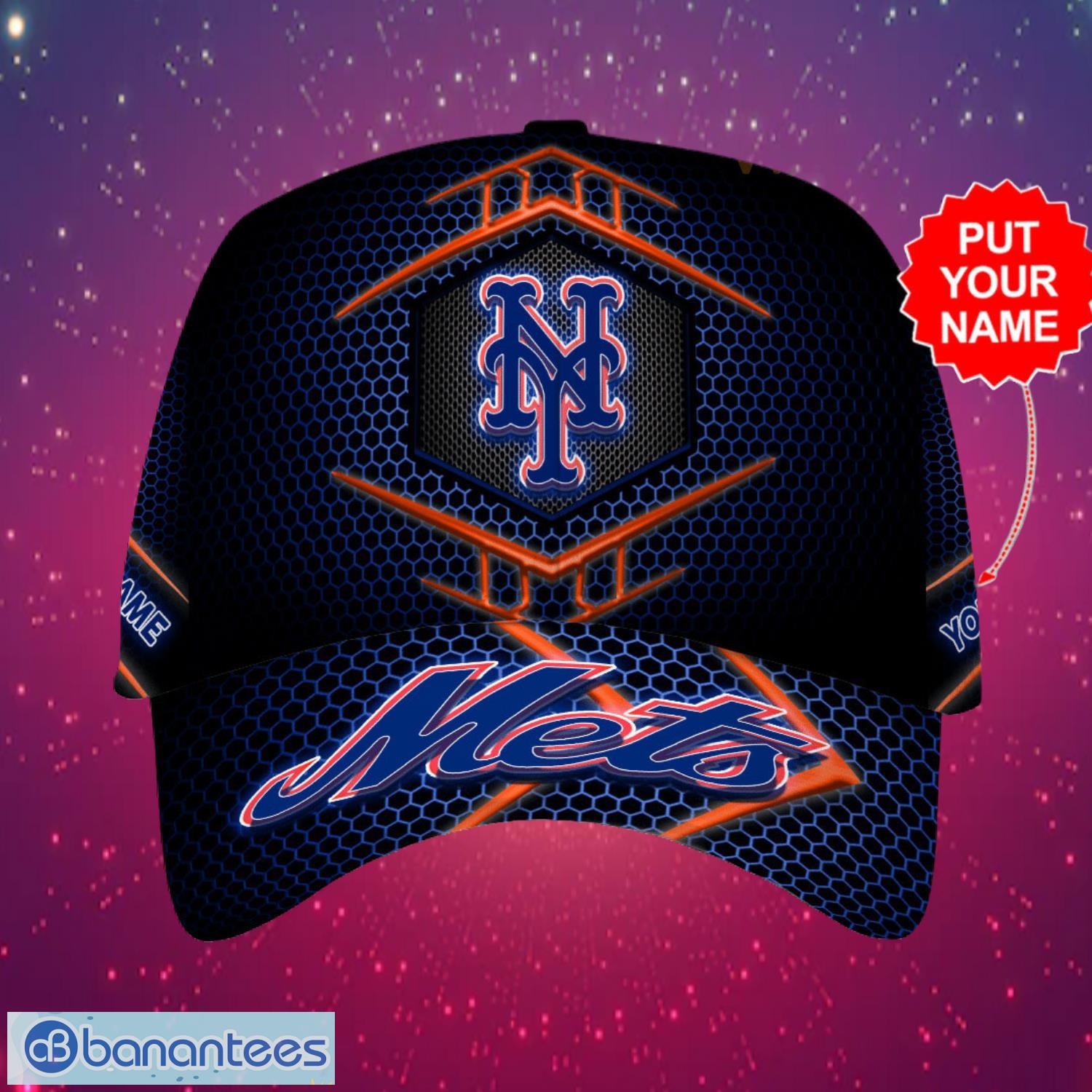 mlb new york mets logo design honeycomb pattern custom your name cap 3d cap image MLB New York Mets Logo Design Honeycomb Pattern Custom Your Name Cap 3D Cap Product Photo 1