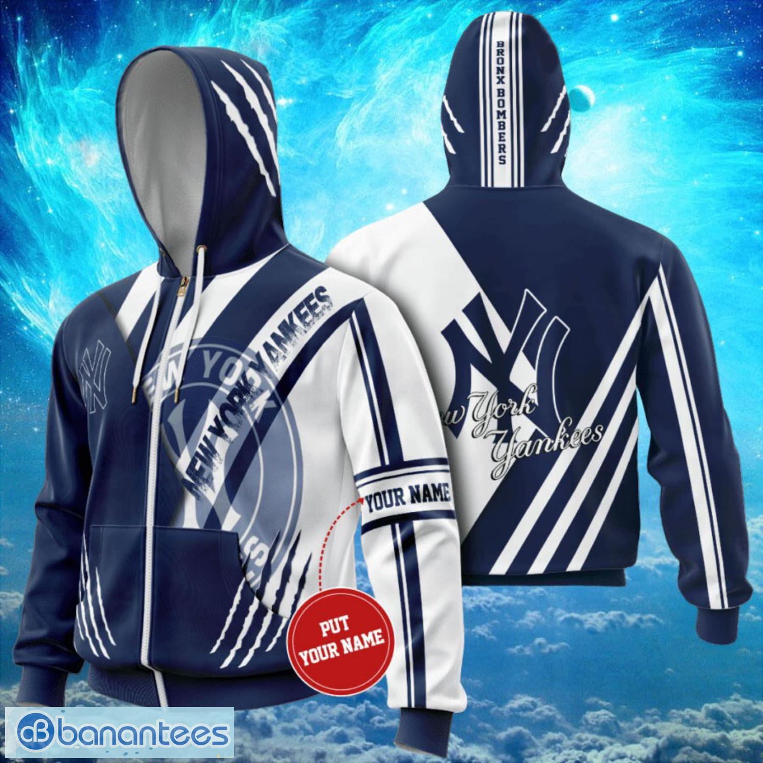 mlb new york yankees logo design blue white hoodie full print hoodie custom name zip up image MLB New York Yankees Logo Design Blue White Hoodie Full Print Hoodie Custom Name Zip Up Product Photo 1