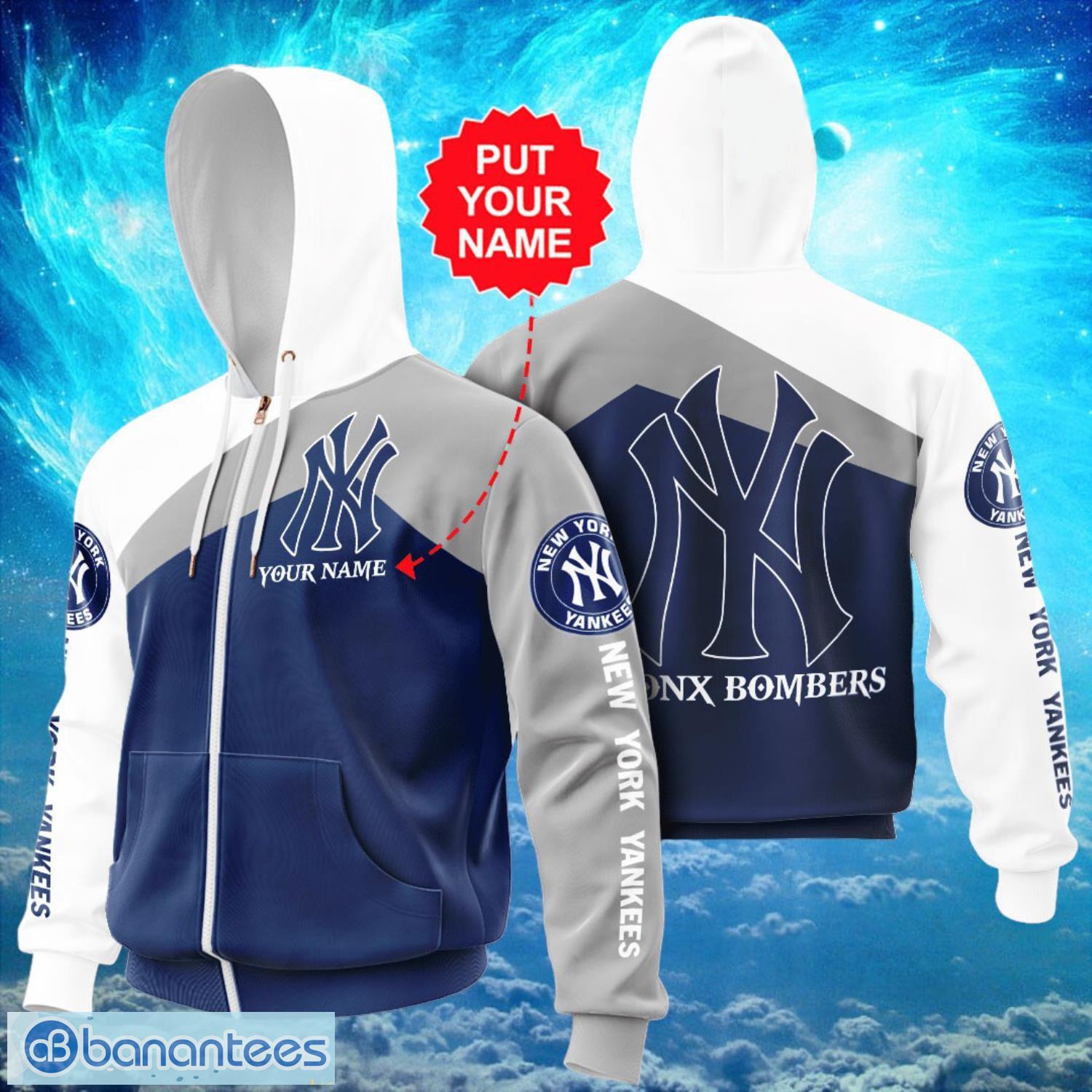 mlb new york yankees logo design bronx bombers blue white hoodie full print hoodie custom name zip up image MLB New York Yankees Logo Design Bronx Bombers Blue White Hoodie Full Print Hoodie Custom Name Zip Up Product Photo 1