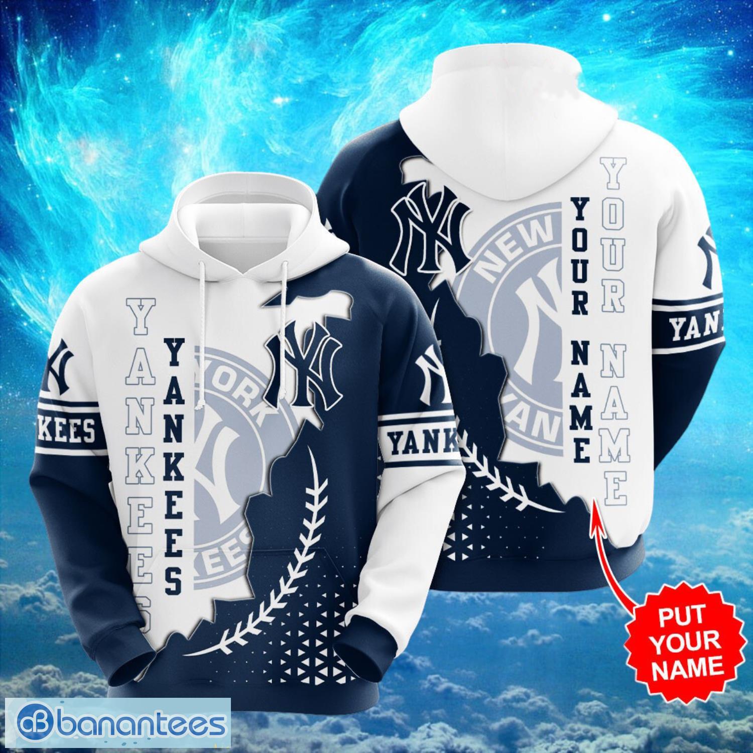 mlb new york yankees logo design white blue hoodie full print hoodie custom name image MLB New York Yankees Logo Design White Blue Hoodie Full Print Hoodie Custom Name Product Photo 1