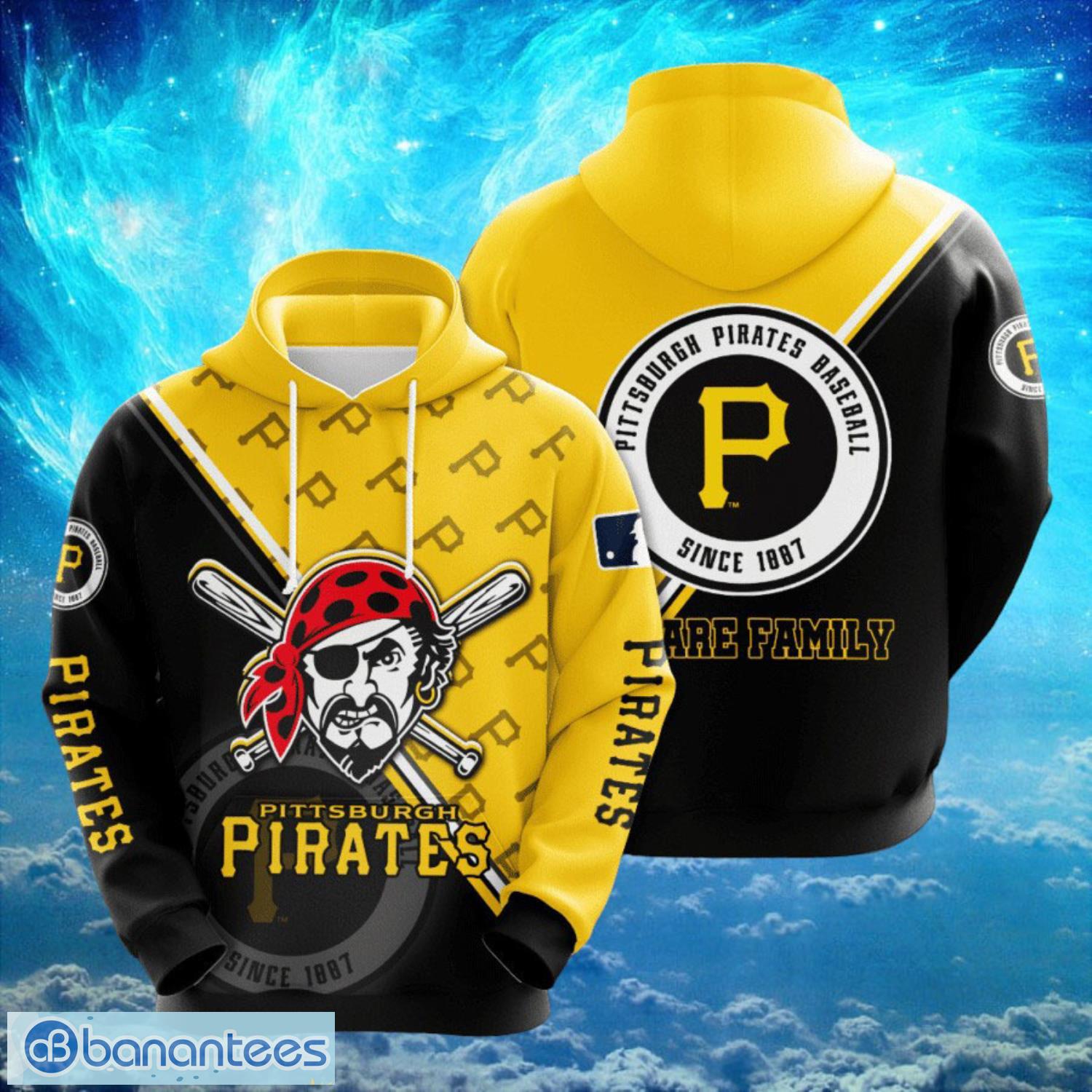 mlb pittsburgh piratess logo design we are family black yellow hoodie full print hoodie image MLB Pittsburgh Piratess Logo Design We Are Family Black Yellow Hoodie Full Print Hoodie Product Photo 1