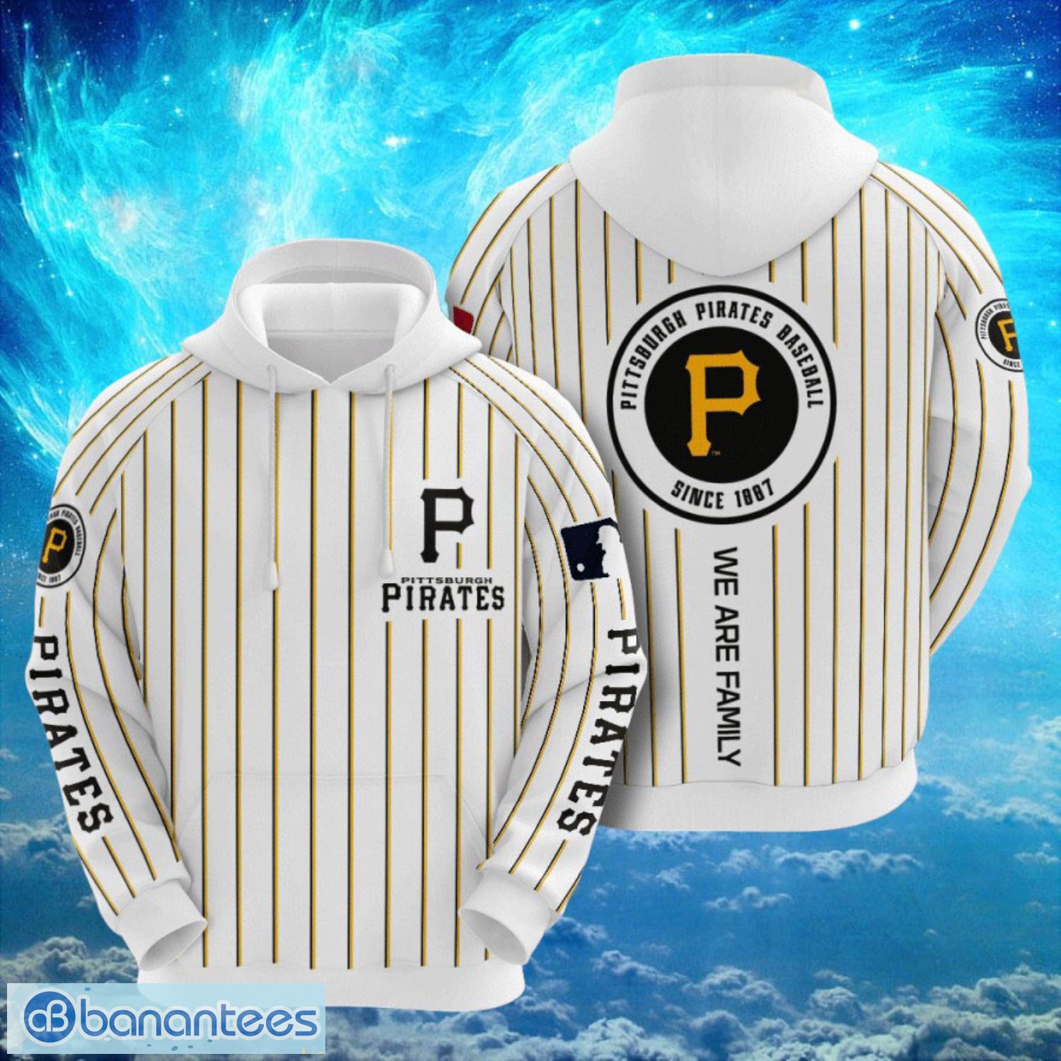 mlb pittsburgh piratess logo design we are family white hoodie full print hoodie image MLB Pittsburgh Piratess Logo Design We Are Family White Hoodie Full Print Hoodie Product Photo 1