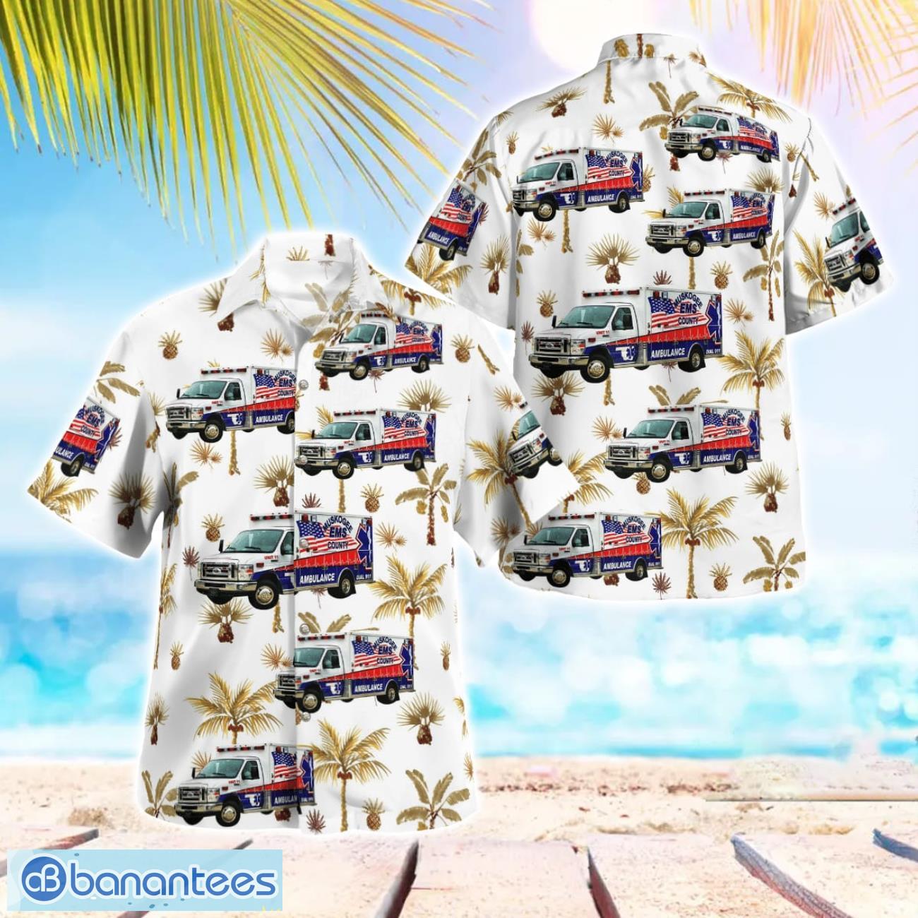 muskogee oklahoma muskogee county ems aloha hawaiian shirt image Muskogee, Oklahoma, Muskogee County EMS Aloha Hawaiian Shirt Product Photo 1