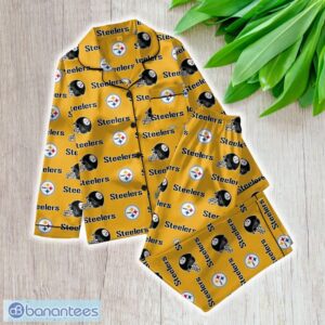 NFL Pittsburgh Steelers Satin Long Sleeve Pajamas Set Family For Men Women Gift Christmas - NFL Pittsburgh Steelers_Women Satin Long Sleeve Pajamas Set_1