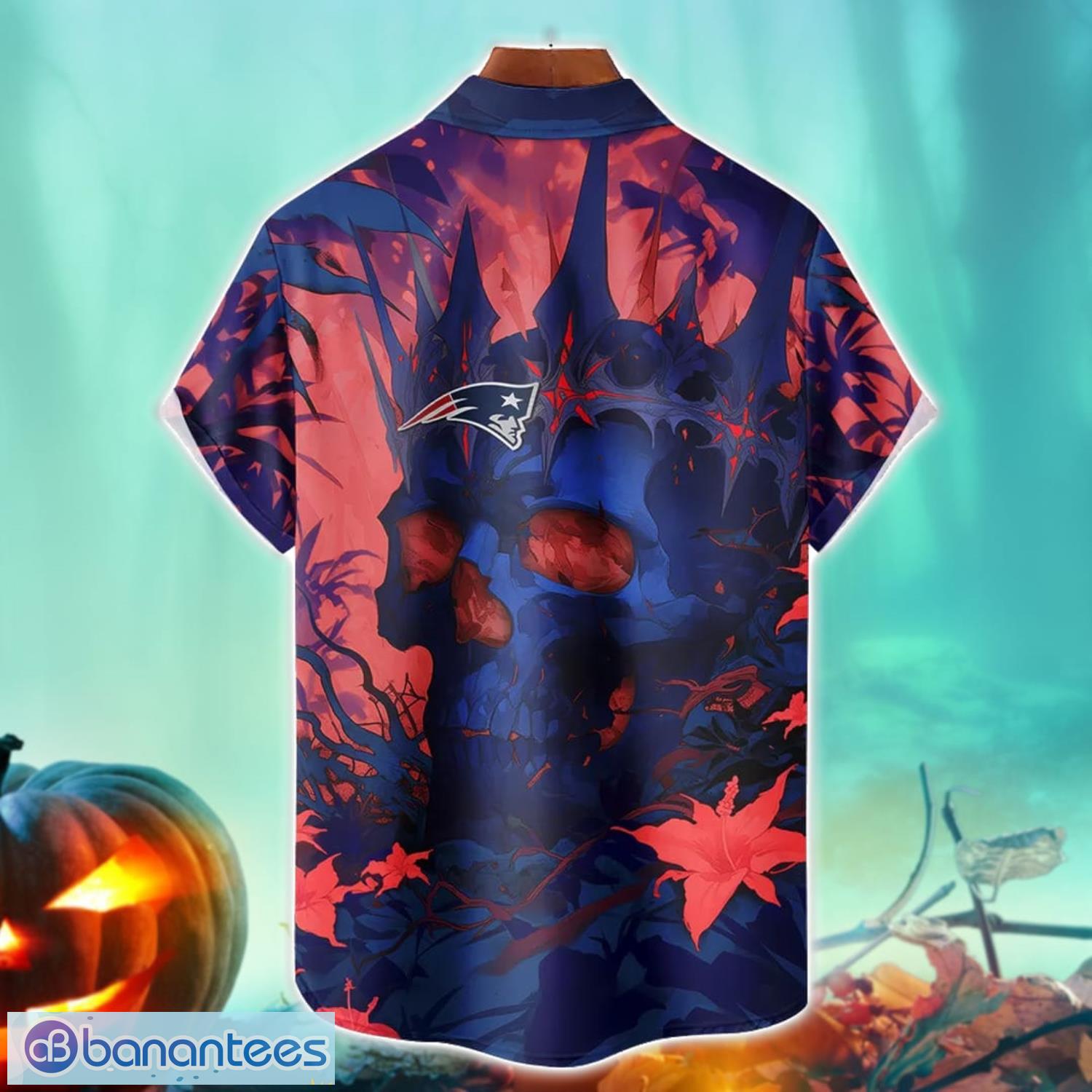 new england patriots nfl skull halloween hawaiian shirt special gift for fans 1 image New England Patriots NFL Skull Halloween Hawaiian Shirt Special Gift For Fans Product Photo 2