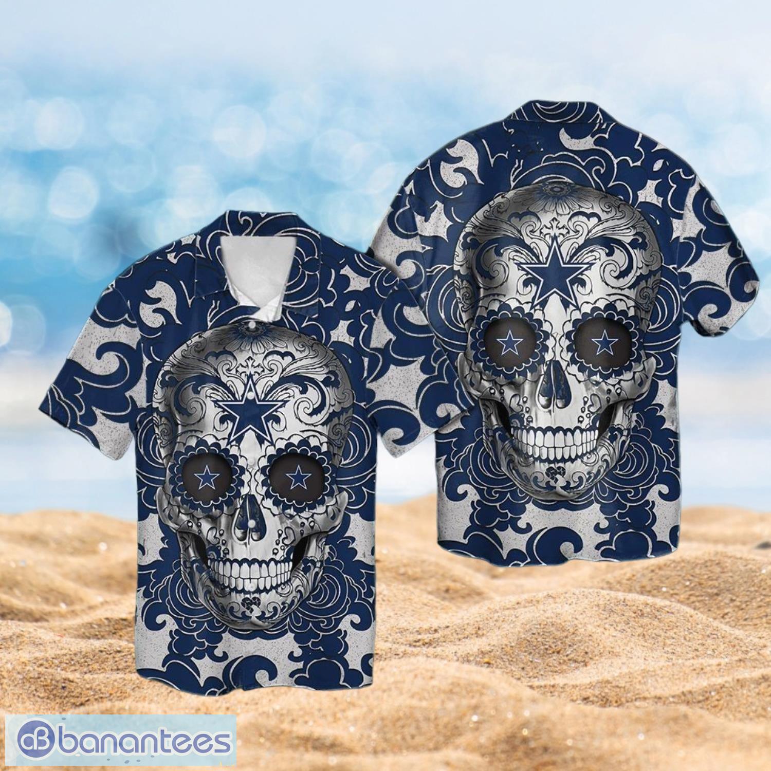 nfl dallas cowboys logo design skull tropical halloween shirt hawaiian 3d shirt image NFL Dallas Cowboys Logo Design Skull Tropical Halloween Shirt Hawaiian 3D Shirt Product Photo 1
