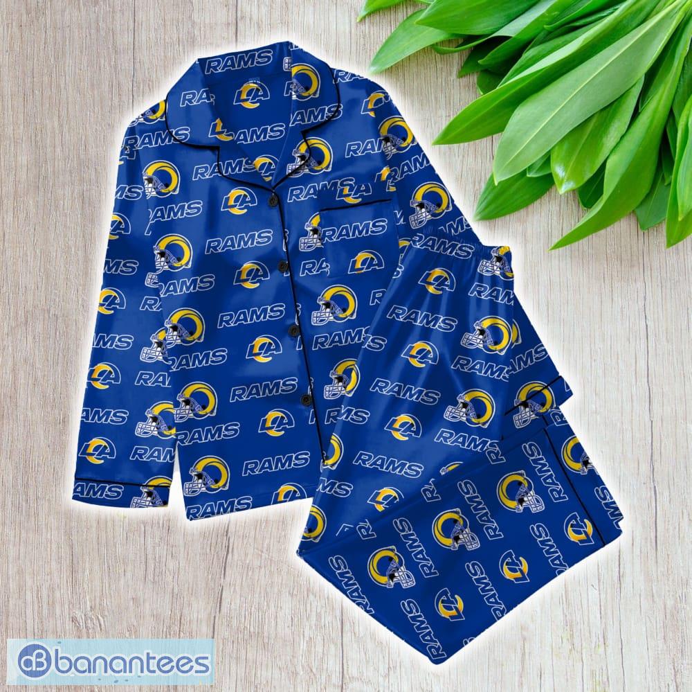 nfl los angeles rams satin long sleeve pajamas set family for men women gift christmas image NFL Los Angeles Rams Satin Long Sleeve Pajamas Set Family For Men Women Gift Christmas - NFL Los Angeles Rams_Women Satin Long Sleeve Pajamas Set_1