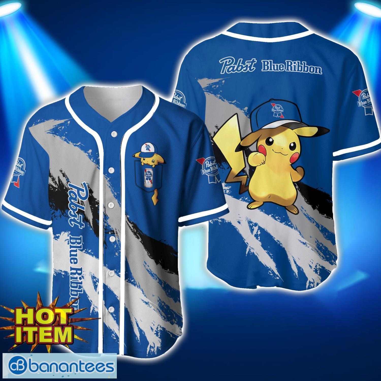 pabst blue ribbon pikachu pokemon lover 3d baseball jersey shirt image Pabst Blue Ribbon Pikachu Pokemon Lover 3D Baseball Jersey Shirt Product Photo 1