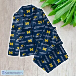 Ncaa Michigan Wolverines Satin Long Sleeve Pajamas Set Family For Men Women Gift Christmas - ZNCAA Michigan Wolverines_Women Satin Long Sleeve Pajamas Set_1