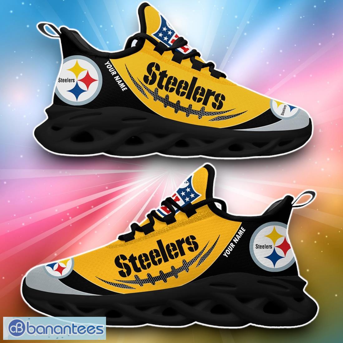 pittsburgh steelers custom name max soul shoes for fans sport nfl 1 image Pittsburgh Steelers Custom Name Max Soul Shoes For Fans Sport NFL Product Photo 2
