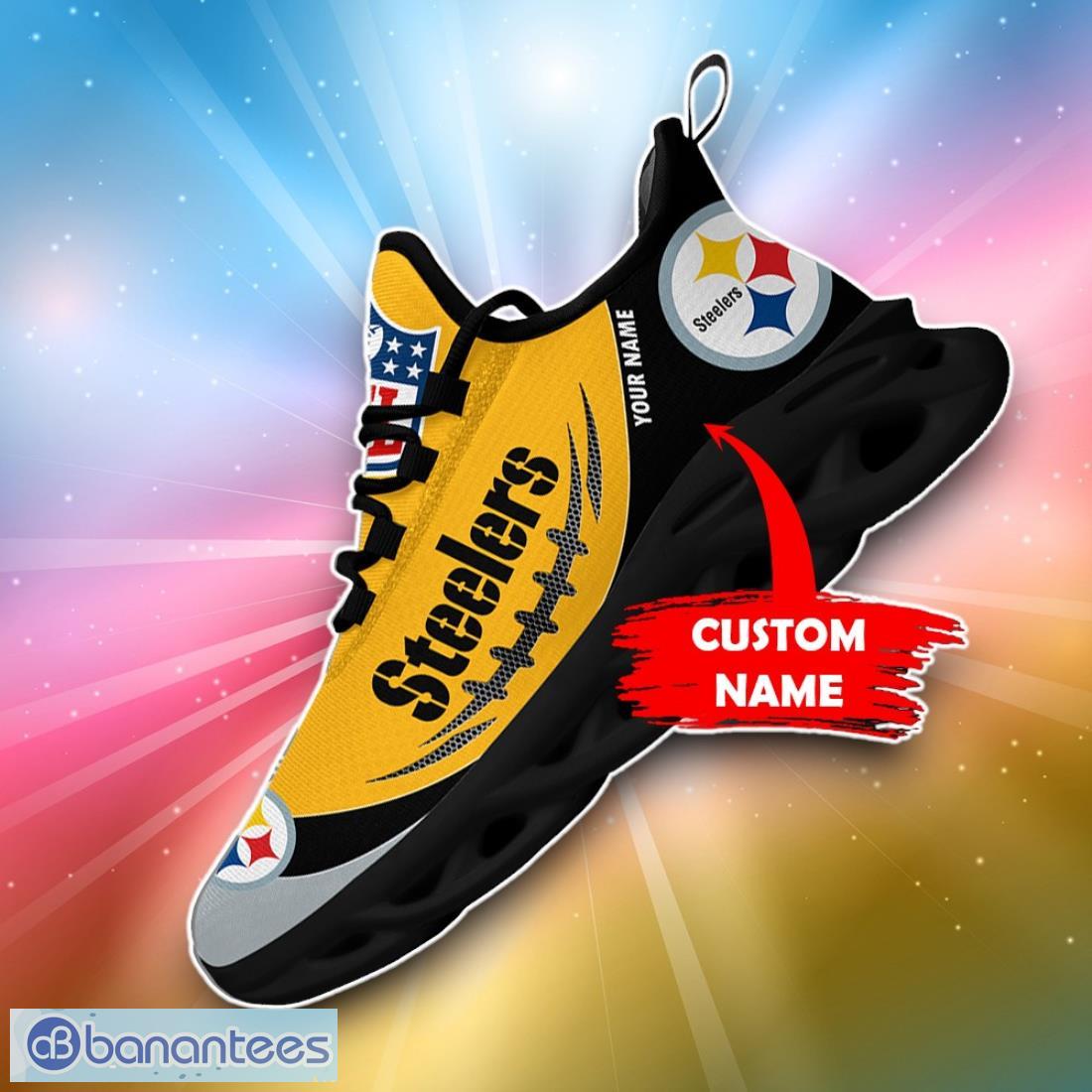pittsburgh steelers custom name max soul shoes for fans sport nfl image Pittsburgh Steelers Custom Name Max Soul Shoes For Fans Sport NFL Product Photo 1
