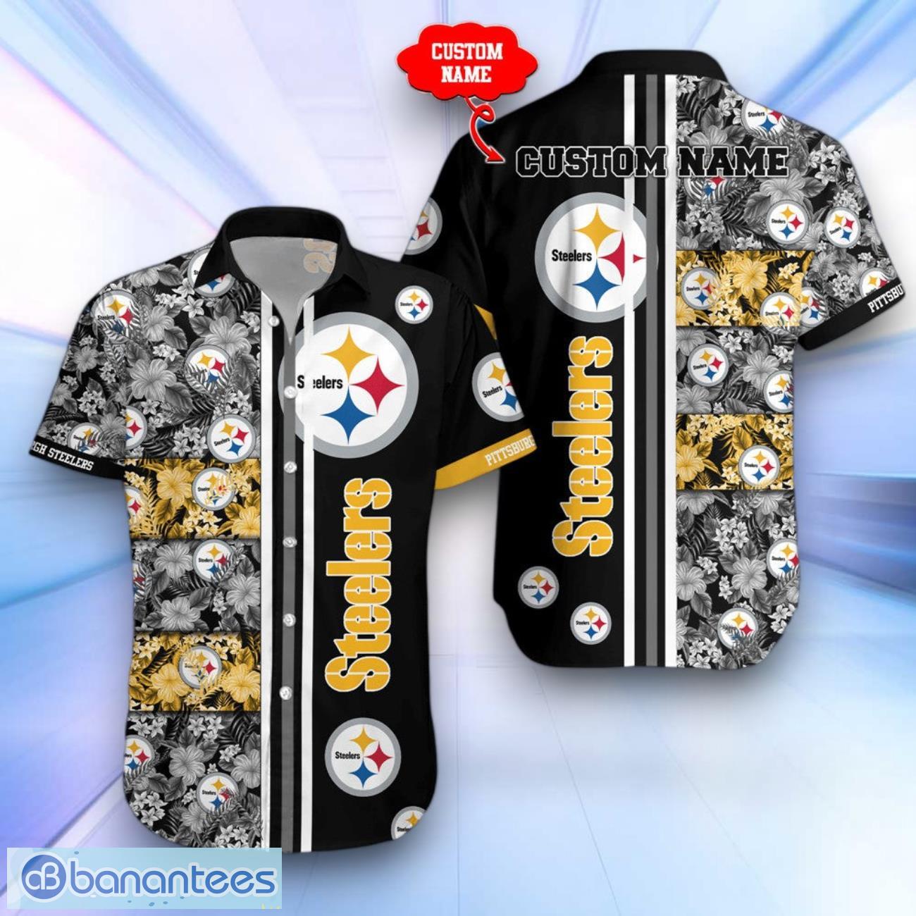 pittsburgh steelers floral summer hawaiian shirt gift ideas for real fans custom name image Pittsburgh Steelers Floral Summer Hawaiian Shirt Gift Ideas For Real Fans Custom Name Product Photo 1