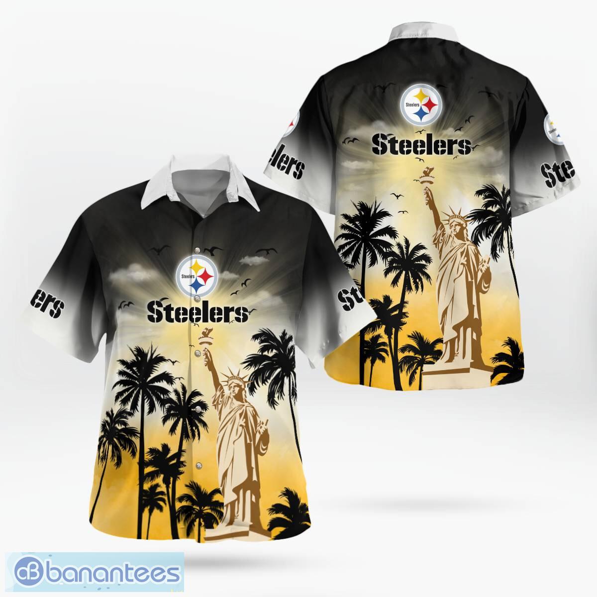 pittsburgh steelers statue of liberty tropical hawaiian shirt for men women image Pittsburgh Steelers Statue of Liberty Tropical Hawaiian Shirt For Men Women - Pittsburgh Steelers Statue of Liberty Tropical Hawaiian Shirt For Men Women