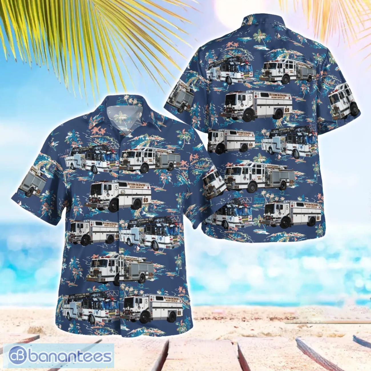 pottstown montgomery county pennsylvania pottstown fire department aloha hawaiian shirt image Pottstown, Montgomery County, Pennsylvania, Pottstown Fire Department Aloha Hawaiian Shirt Product Photo 1