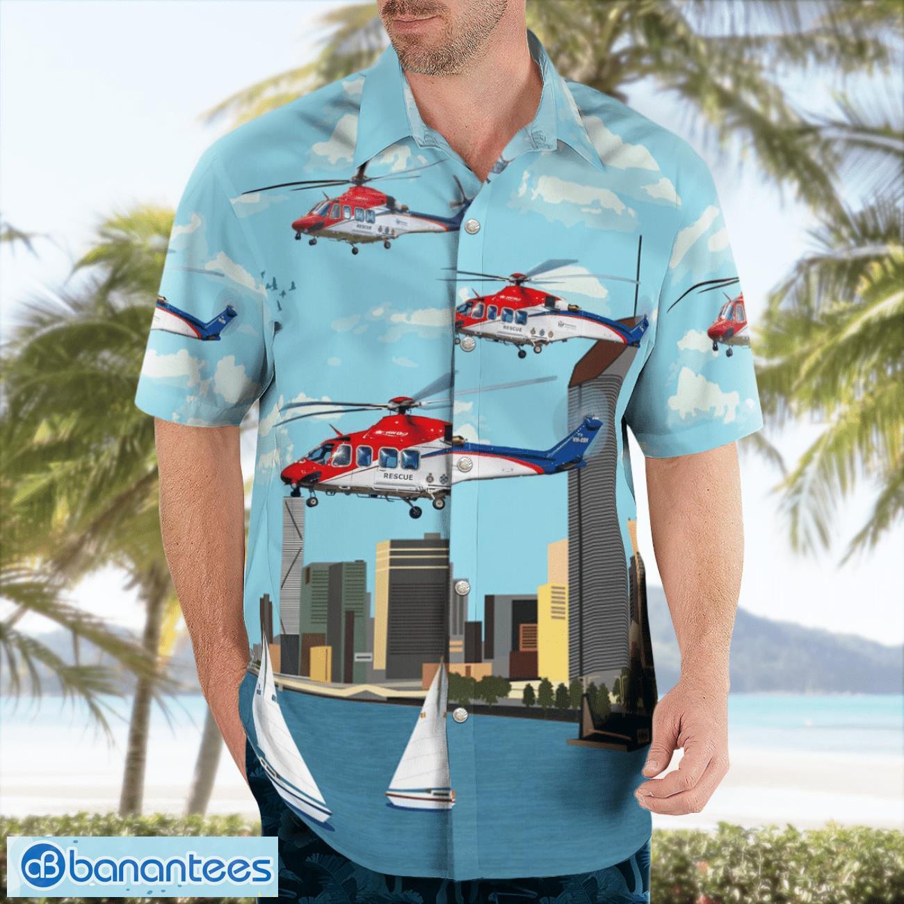 queensland air ambulance agustawestland aw139 helicopter blue hawaiian shirt 2 image Queensland Air Ambulance AgustaWestland AW139 Helicopter Blue Hawaiian Shirt Product Photo 3