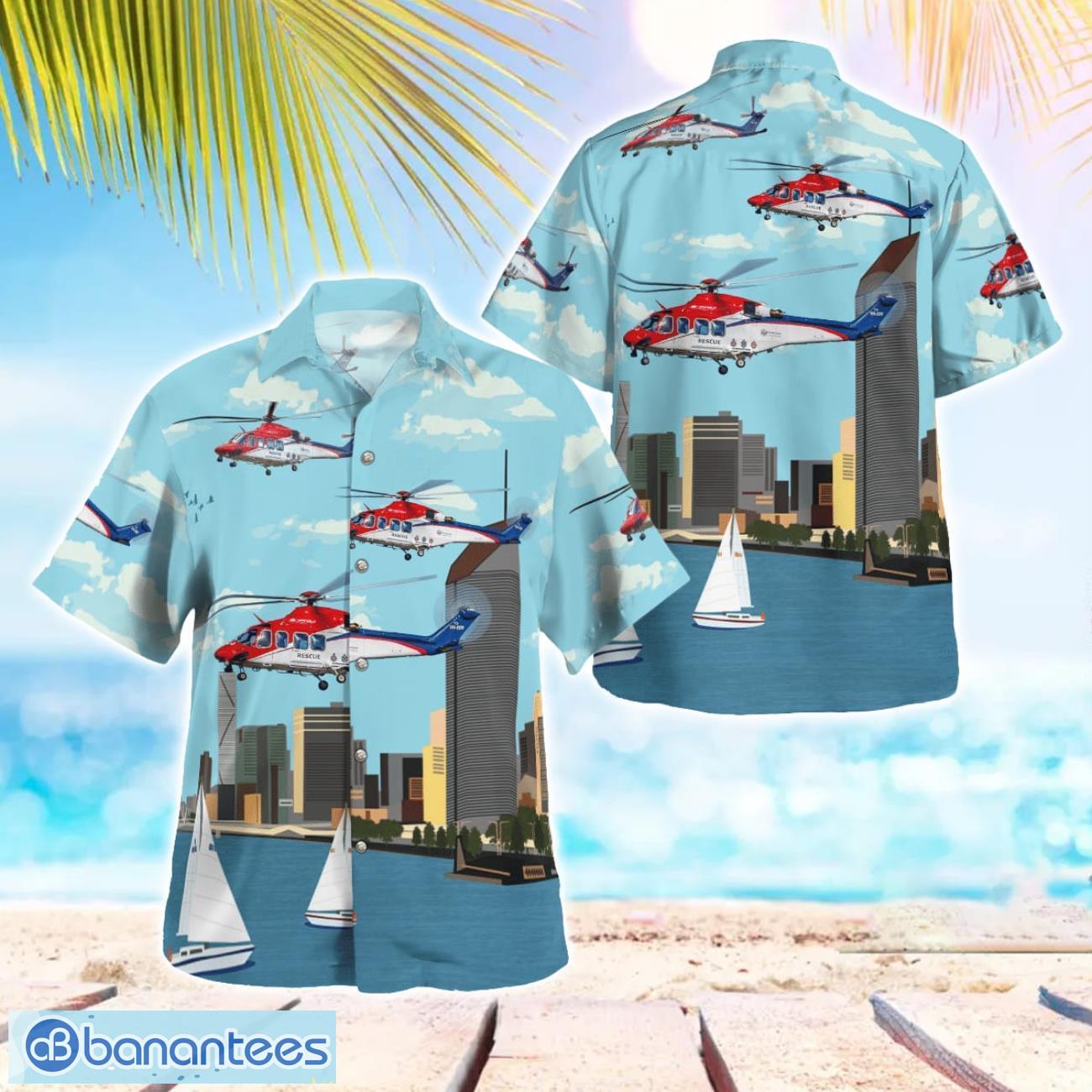 queensland air ambulance agustawestland aw139 helicopter blue hawaiian shirt image Queensland Air Ambulance AgustaWestland AW139 Helicopter Blue Hawaiian Shirt Product Photo 1