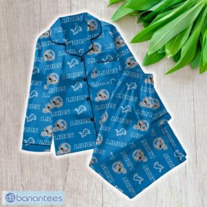 NFL Detroit Lions Satin Long Sleeve Pajamas Set Family For Men Women Gift Christmas - NFL Detroit Lions_Women Satin Long Sleeve Pajamas Set_1