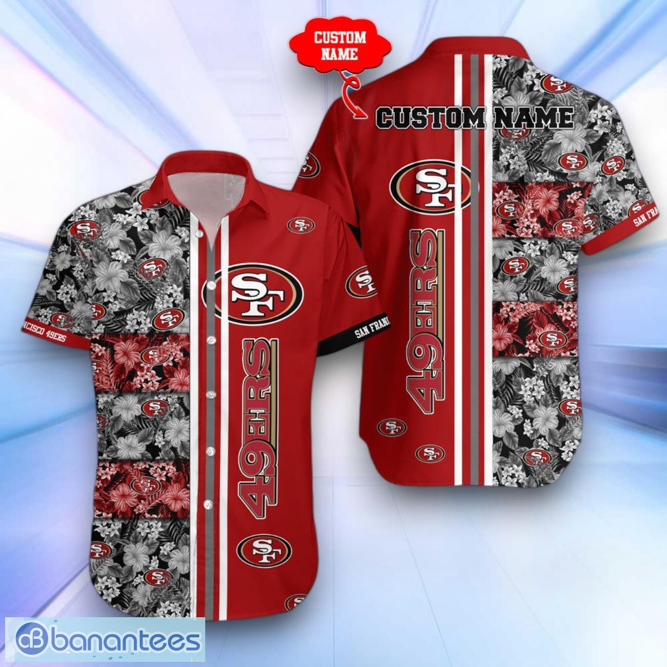 san francisco 49ers floral summer hawaiian shirt gift ideas for real fans custom name image San Francisco 49ers Floral Summer Hawaiian Shirt Gift Ideas For Real Fans Custom Name Product Photo 1