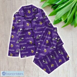NFL Minnesota Vikings Satin Long Sleeve Pajamas Set Family For Men Women Gift Christmas - NFL Minnesota Vikings_Women Satin Long Sleeve Pajamas Set_1
