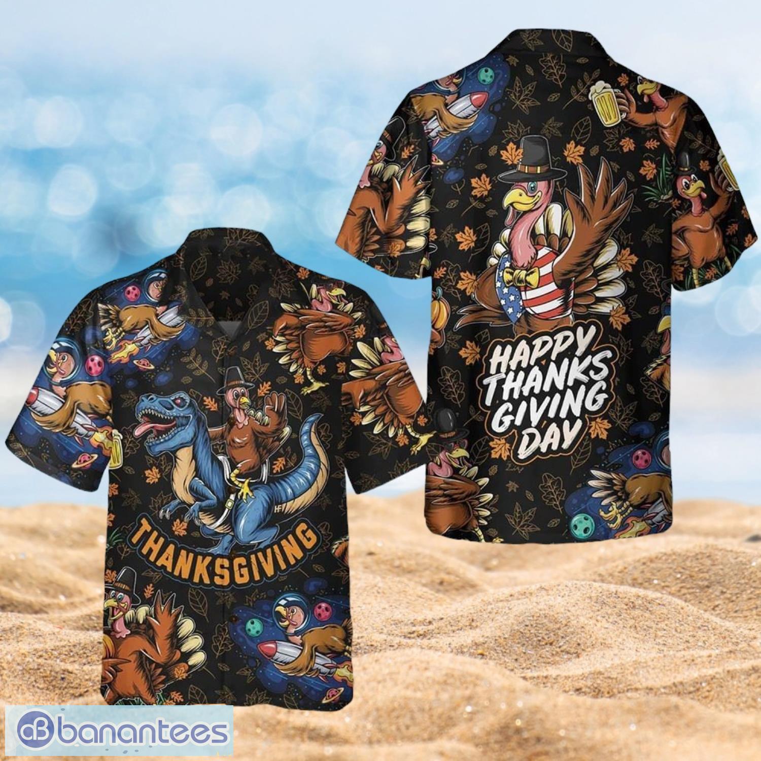 thanksgiving gifts turkey riding dinosaur happy thanksgiving day full over print hawaiian shirt image Thanksgiving Gifts Turkey Riding Dinosaur Happy Thanksgiving Day Full Over Print Hawaiian Shirt Product Photo 1