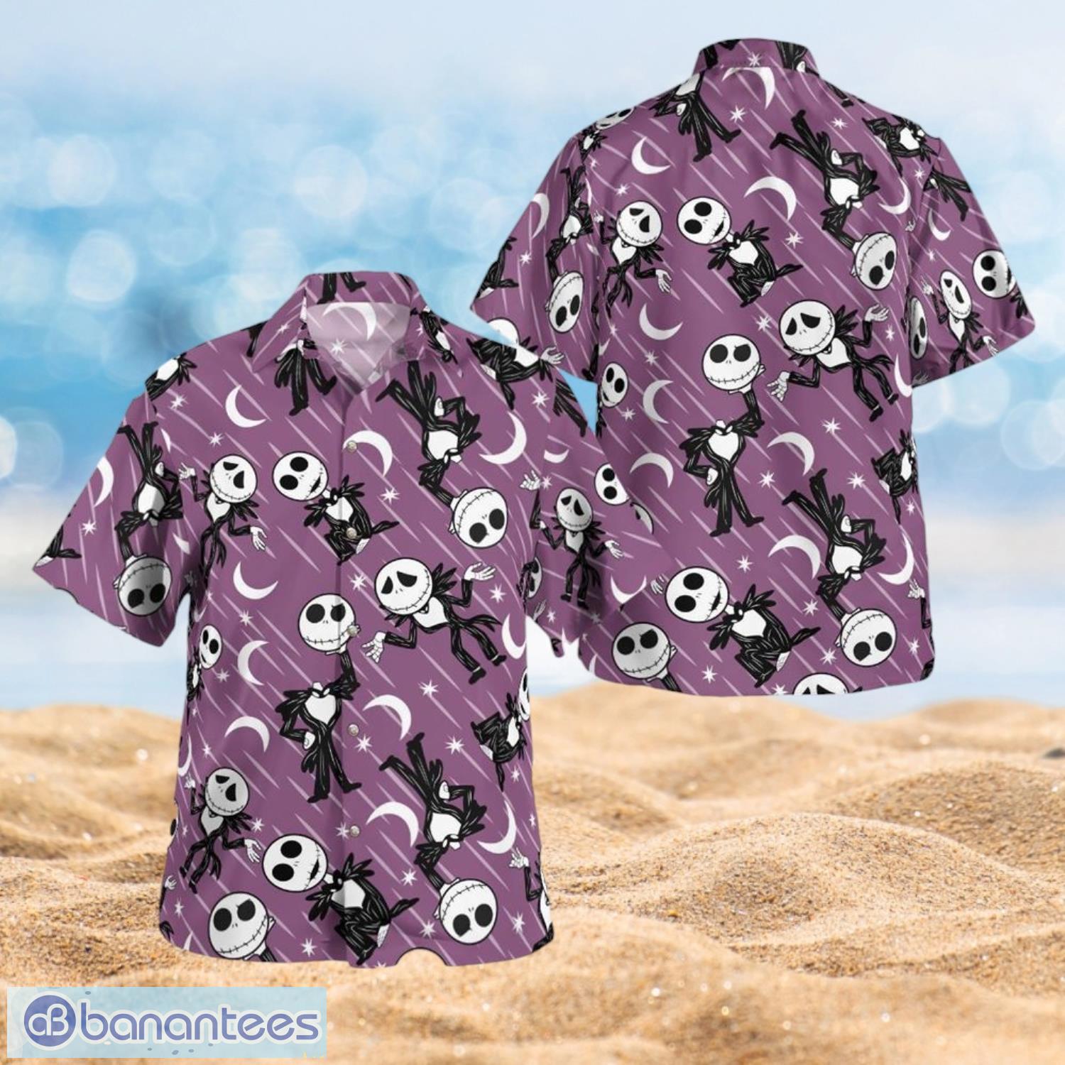 the nightmare skeleton crescent moon halloween purple shirt full over print hawaiian shirt image The Nightmare Skeleton Crescent Moon Halloween Purple Shirt Full Over Print Hawaiian Shirt Product Photo 1