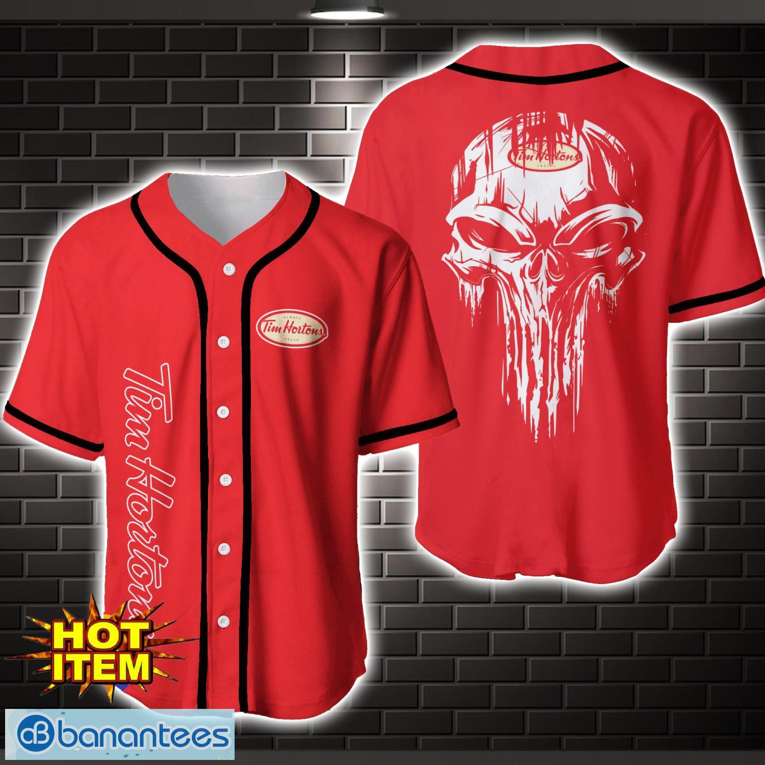 tim hortons skull baseball jersey shirt limited for fans drinking lover baseball jersey image Tim Hortons Skull Baseball Jersey Shirt Limited For Fans Drinking Lover Baseball Jersey Product Photo 1