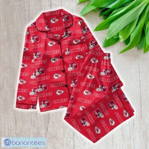 NFL Kansas City Chiefs Satin Long Sleeve Pajamas Set Family For Men Women Gift Christmas - NFL Kansas City Chiefs_Women Satin Long Sleeve Pajamas Set_1