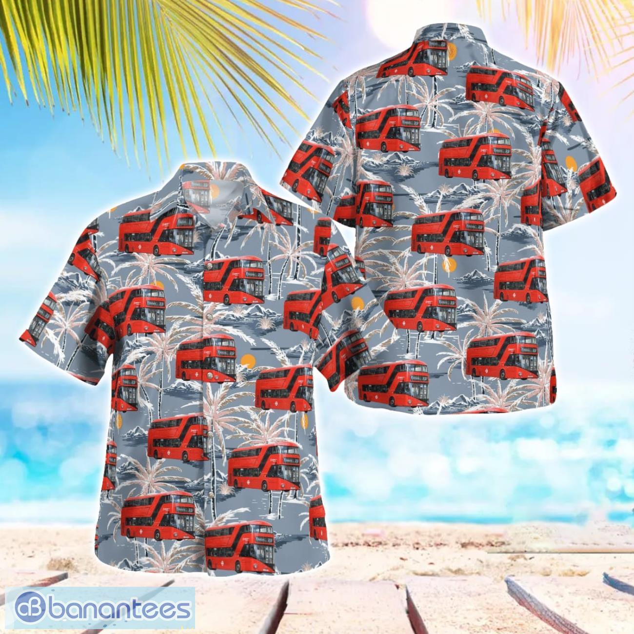 united kingdom double decker bus new routemaster hawaiian shirt summer beach shirt image United Kingdom, Double-decker Bus New Routemaster Hawaiian Shirt Summer Beach Shirt Product Photo 1