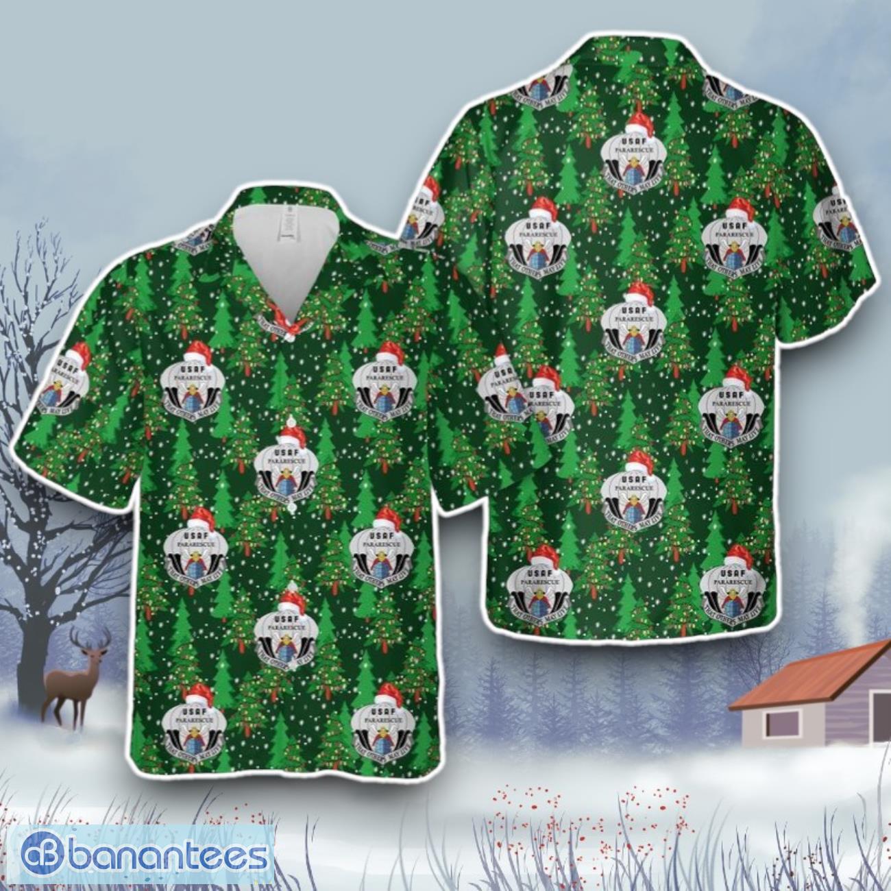 united states air force pararescue christmas hawaiian shirt gift for all image United States Air Force Pararescue Christmas Hawaiian Shirt Gift For All Product Photo 1