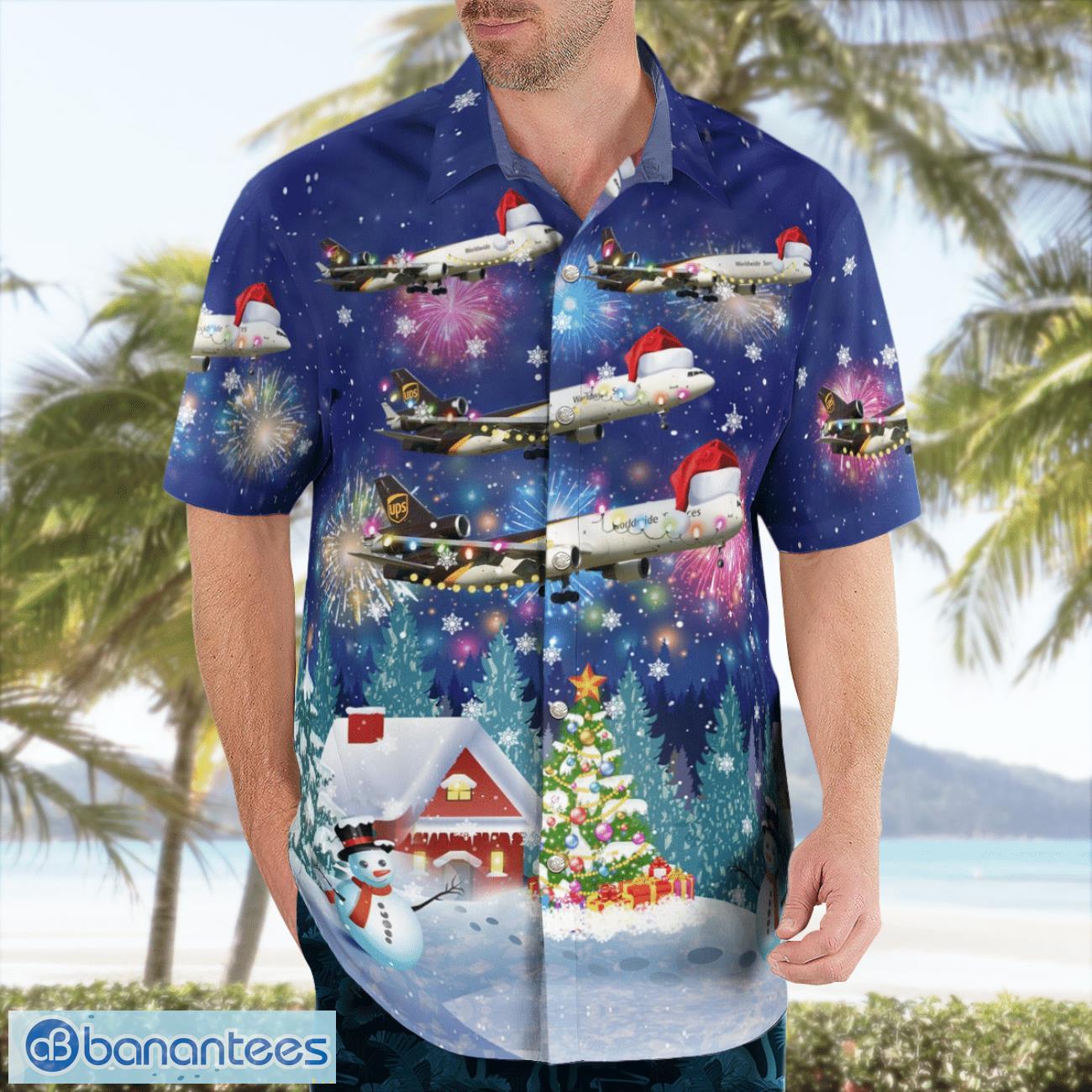 ups mcdonnell douglas md 11f christmas 3d hawaiian shirt 2 image UPS McDonnell Douglas MD-11(F) Christmas 3D Hawaiian Shirt Product Photo 3