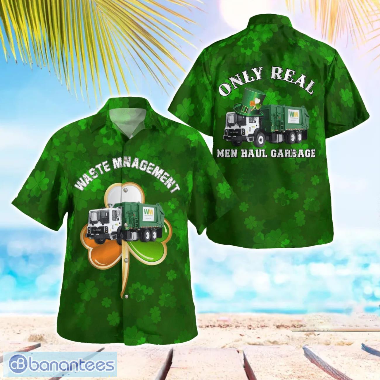 us waste management patrick day 3d hawaiian shirt image US Waste Management, Patrick Day 3D Hawaiian Shirt Product Photo 1