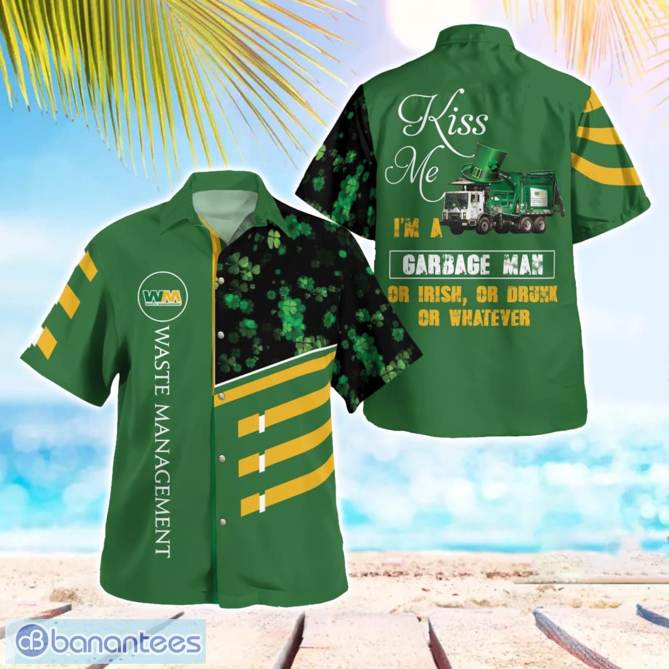 us waste management patricks day 3d hawaiian shirt image US Waste Management, Patrick's Day 3D Hawaiian Shirt Product Photo