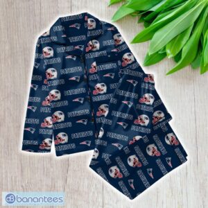 NFL New England Patriots Satin Long Sleeve Pajamas Set Family For Men Women Gift Christmas - NFL New England Patriots_Women Satin Long Sleeve Pajamas Set_1