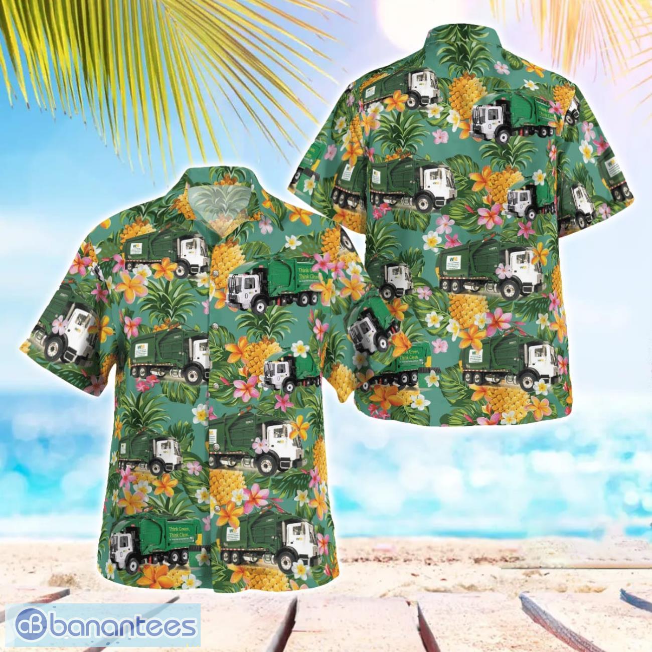 waste management garbage truck 3d summer aloha hawaiian shirt image Waste Management Garbage Truck 3D Summer Aloha Hawaiian Shirt Product Photo 1