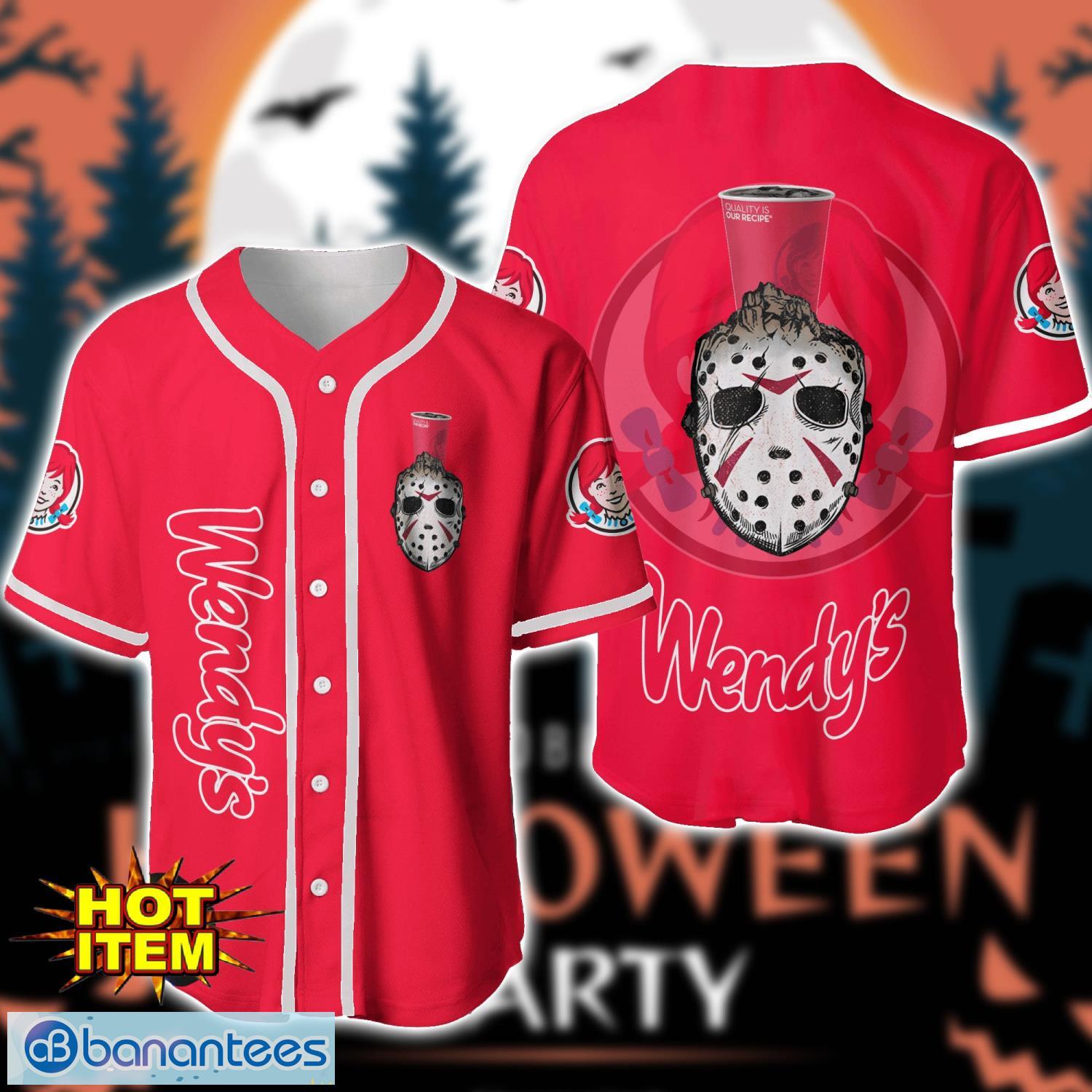 wendys horror face baseball jersey shirt halloween gift image Wendy's Horror Face Baseball Jersey Shirt Halloween Gift Product Photo