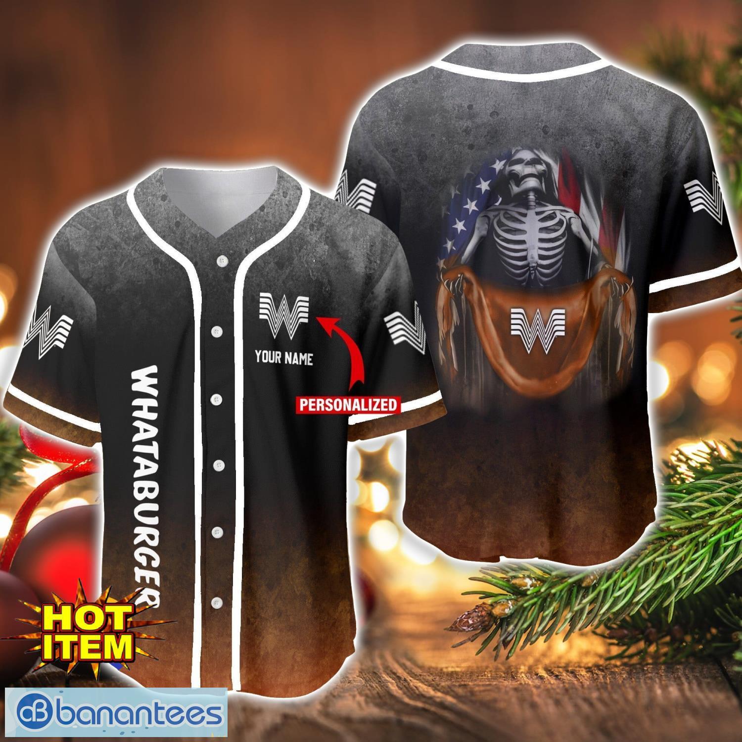 whataburger skull usa flag baseball jersey shirt personalized name for men and women image Whataburger Skull USA Flag Baseball Jersey Shirt Personalized Name For Men And Women Product Photo 1