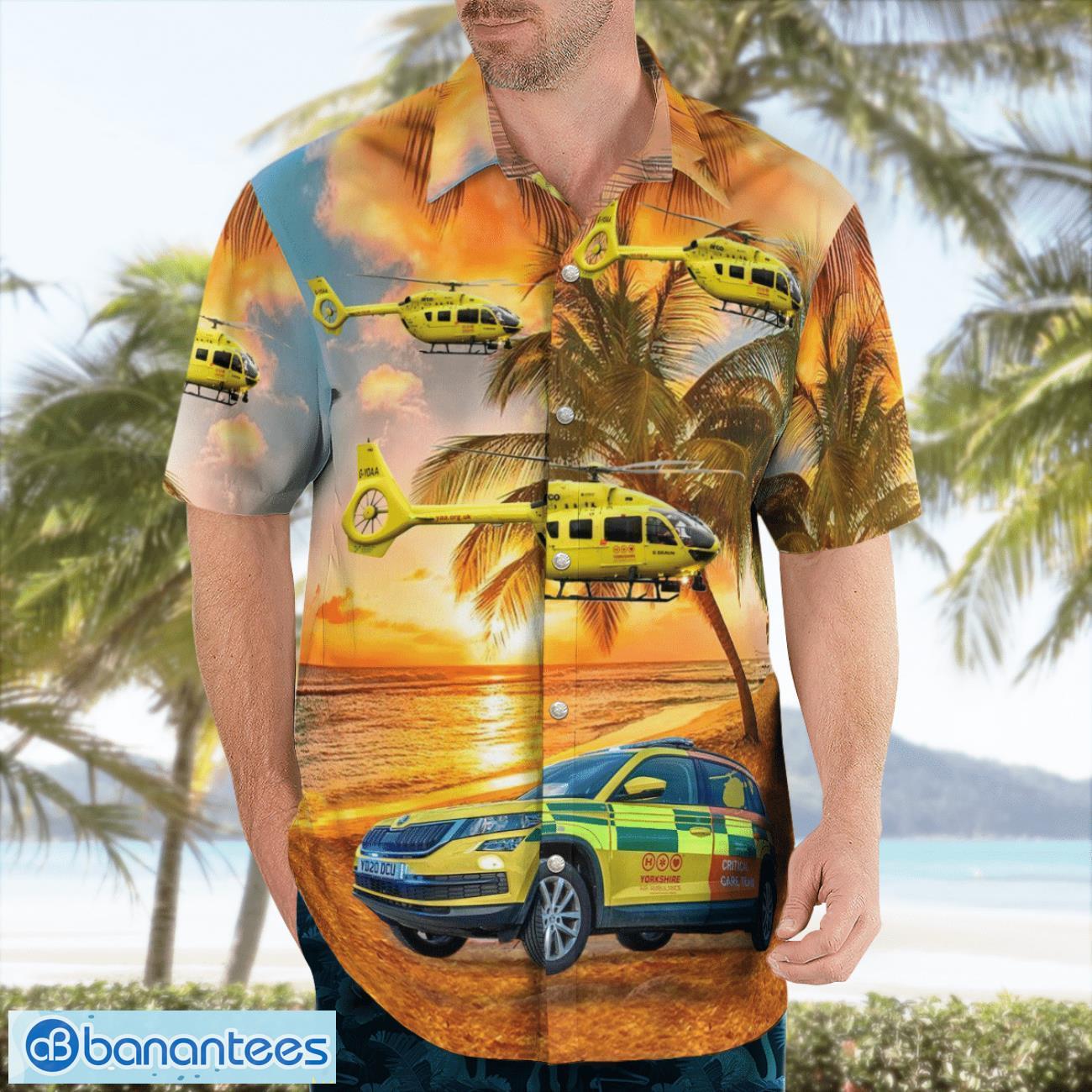 yorkshire air ambulance car amp eurocopter ec 145t2 3d hawaiian shirt 2 image Yorkshire Air Ambulance Car & Eurocopter EC 145T2 3D Hawaiian Shirt Product Photo 3
