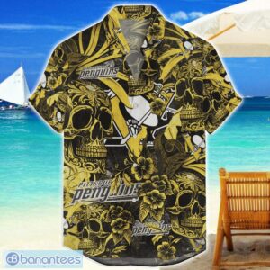 Pittsburgh Penguins Flower and Skull Hawaiian Shirt NHL Team Halloween Shirt Product Photo 1