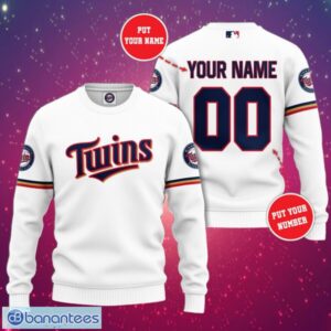 MLB Minnesota Twins Logo Design Simple White Sweatshirt Custom Name And Number Sweatshirt 3D Product Photo 1
