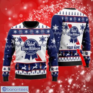 Pabst Blue Ribbon Custom Name Gifts Christmas Ugly Sweater 3D Product Photo 1