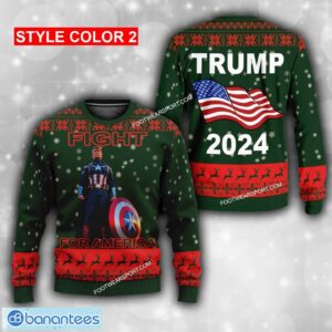Donald Trump Attired In Captain Americas Ugly Christmas Sweater Trump 2024 - Donald Trump Attired In Captain Americas Forest Green Ugly Christmas Sweater Trump 2024