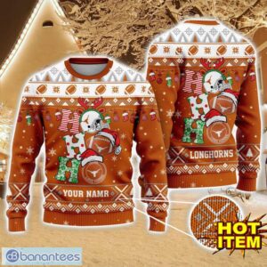 NCAA Texas Longhorns Ugly Christmas Sweater Custom Name 3D Sweater For Fans Product Photo 1