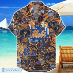 New York Mets Flower and Skull Hawaiian Shirt MLB Team Halloween Shirt Product Photo 1